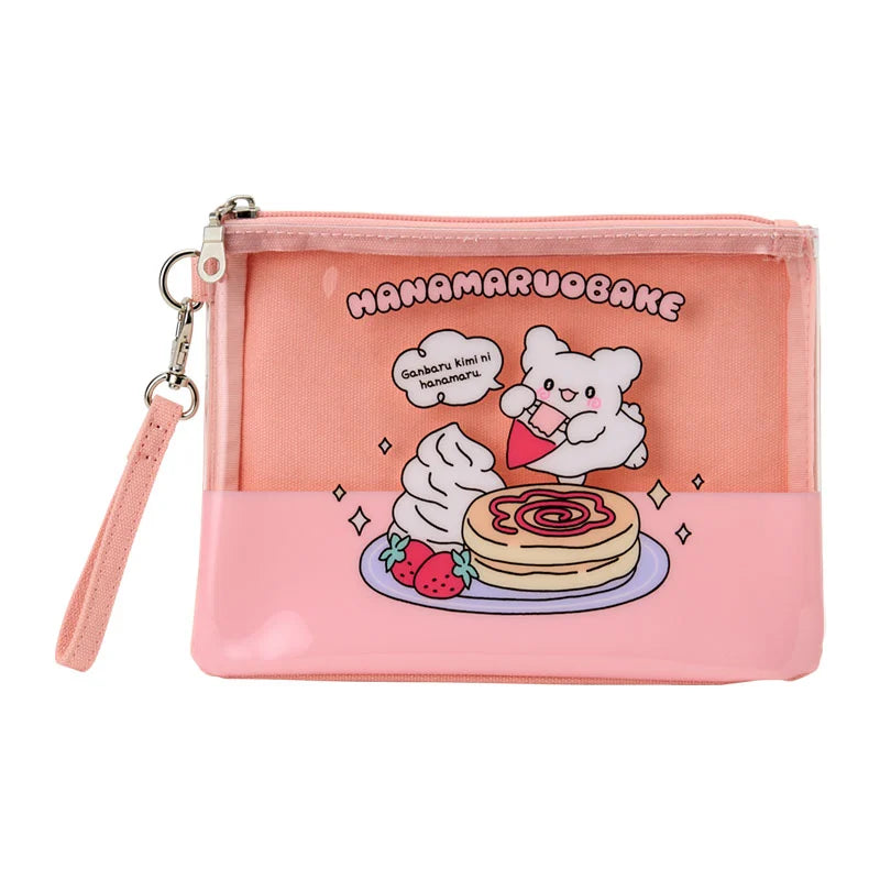 Sanrio Hanamaruobake Pink Flat Pouch (Pastel Sweets Pop)