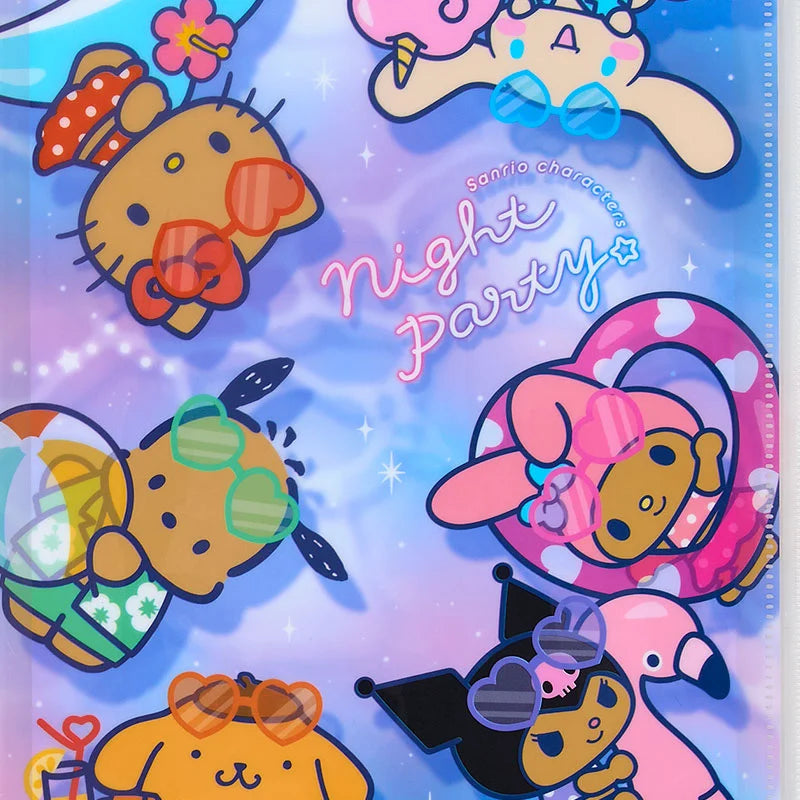 Sanrio 6 zippered clear file pockets (night party)