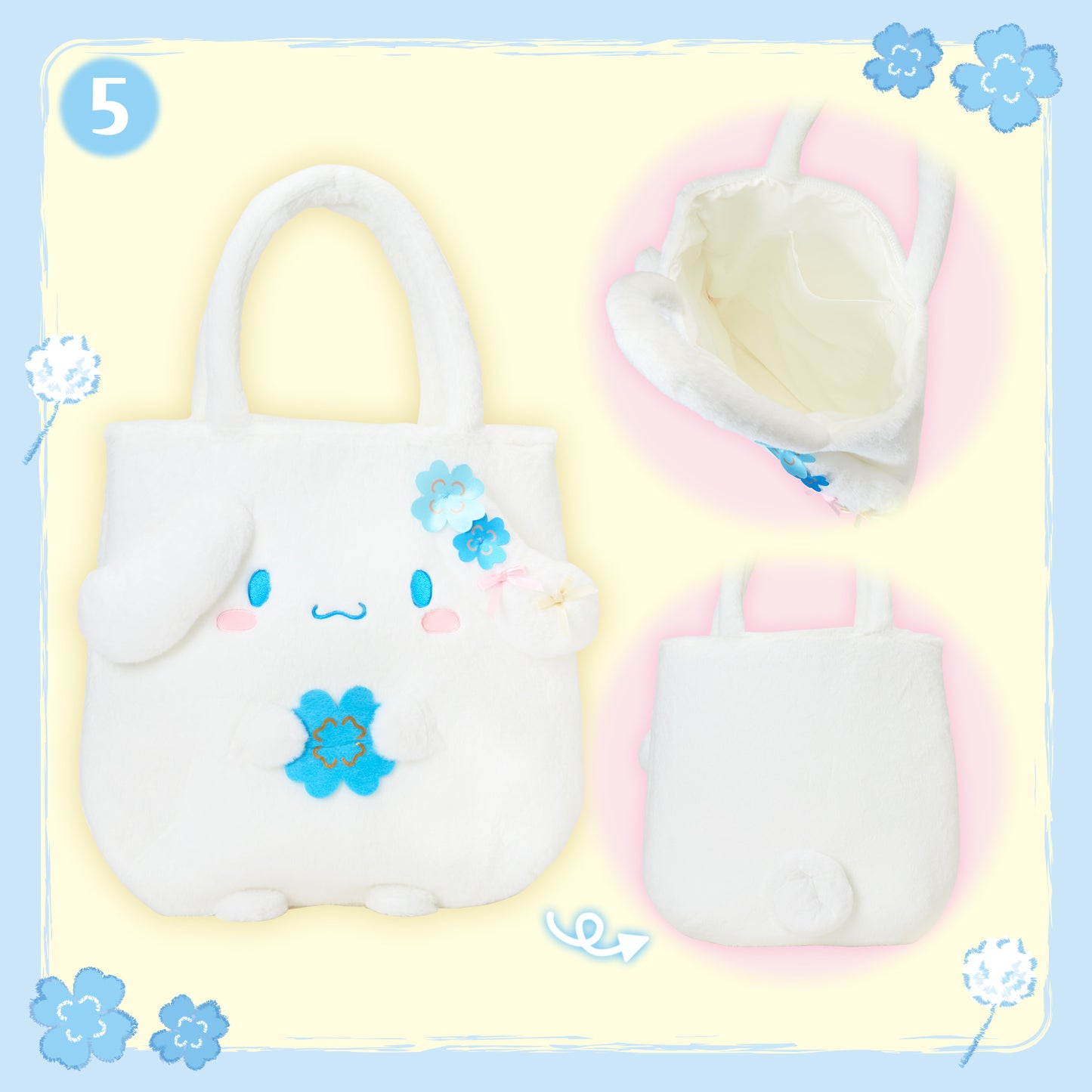 Sanrio Cinnamoroll Character-shaped tote bag (Light Blue Clover)