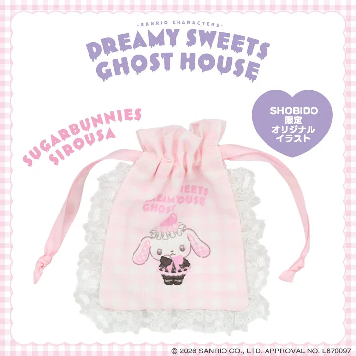Sanrio Gingham check mini drawstring bag (Dreamy Sweet Ghost House)