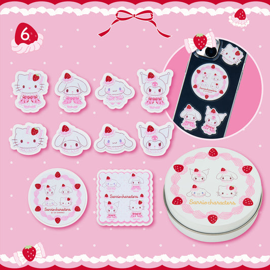 Sanrio Can case & Sticker set (Strawberry whipped cake)