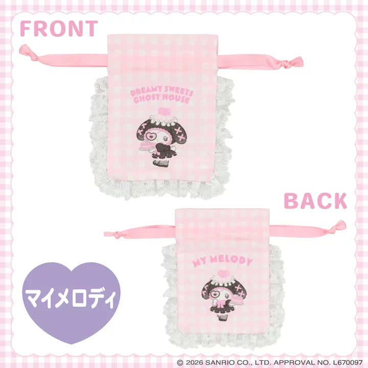 Sanrio Gingham check mini drawstring bag (Dreamy Sweet Ghost House)