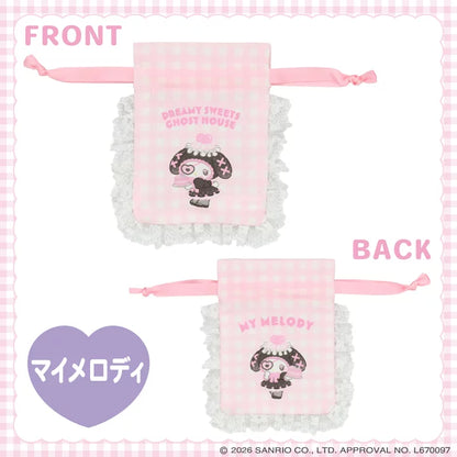 Sanrio Gingham check mini drawstring bag (Dreamy Sweet Ghost House)