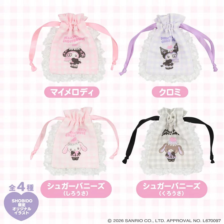 Sanrio Gingham check mini drawstring bag (Dreamy Sweet Ghost House)