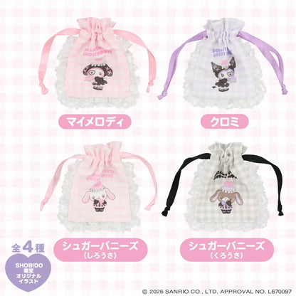 Sanrio Gingham check mini drawstring bag (Dreamy Sweet Ghost House)
