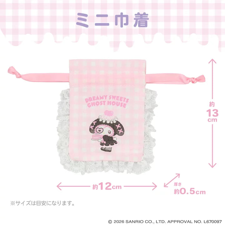 Sanrio Gingham check mini drawstring bag (Dreamy Sweet Ghost House)