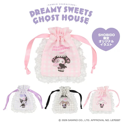 Sanrio Gingham check mini drawstring bag (Dreamy Sweet Ghost House)