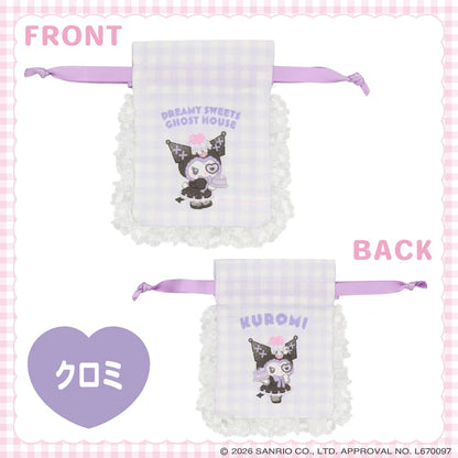 Sanrio Gingham check mini drawstring bag (Dreamy Sweet Ghost House)