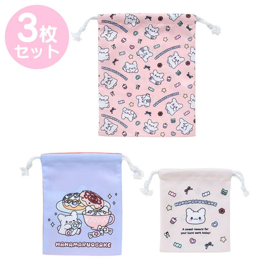 Sanrio Hanamaruobake Set of 3 drawstrings (Pastel Sweets Pop)