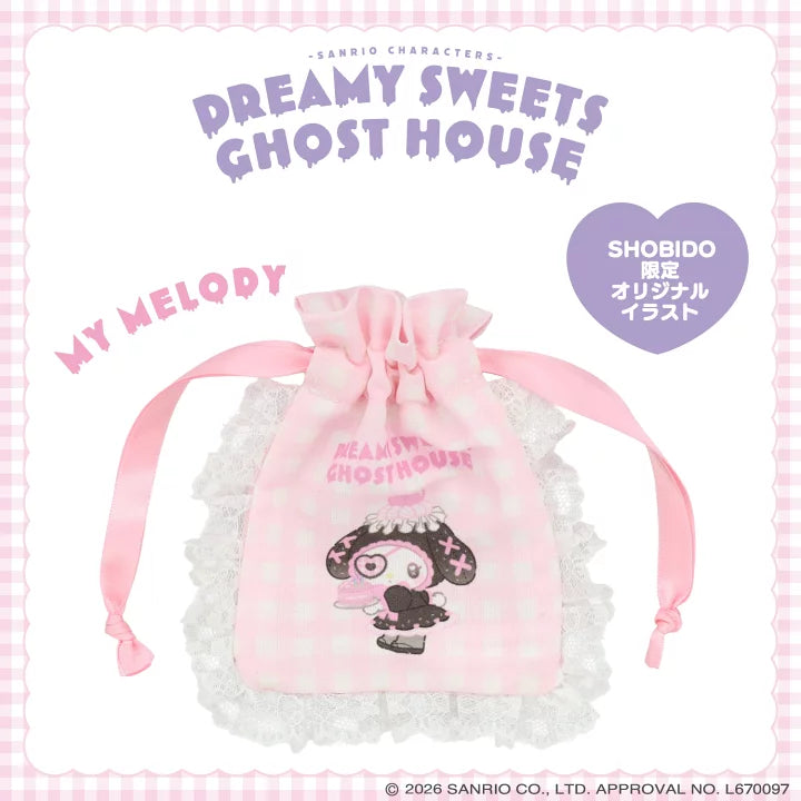 Sanrio Gingham check mini drawstring bag (Dreamy Sweet Ghost House)