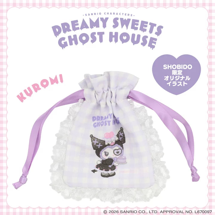 Sanrio Gingham check mini drawstring bag (Dreamy Sweet Ghost House)