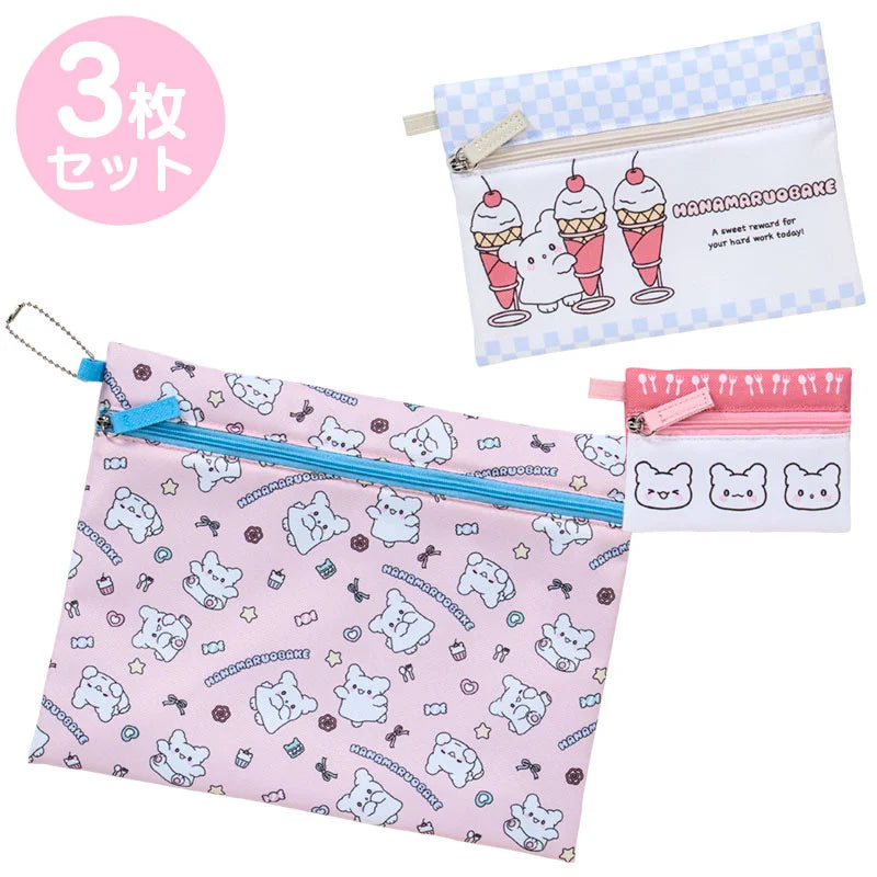 Sanrio Hanamaruobake 3 set pouches (Pastel Sweets Pop)