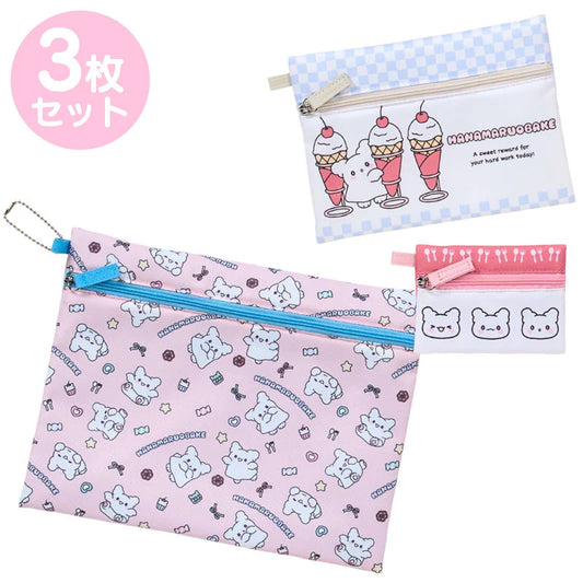 Sanrio Hanamaruobake 3 set pouches (Pastel Sweets Pop)