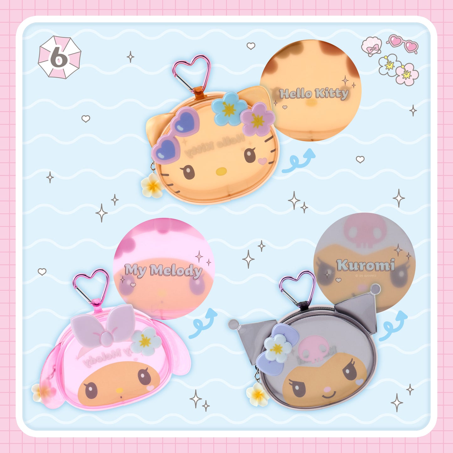 Sanrio Face-shaped clear mini pouch (Kirameki Summer Pool)