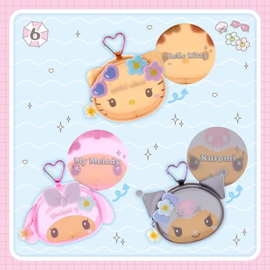 Sanrio Face-shaped clear mini pouch (Kirameki Summer Pool)