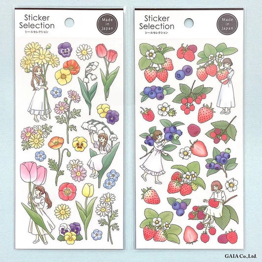 Girl with Flower / Fruits Sticker