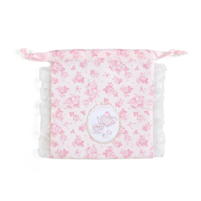 Sanrio My Melody Drawstring Bag (white strawberry tea time)